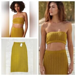 MISA Los Angeles Tia Bandeau and Layla Skirt Set in Chartreuse Size XS